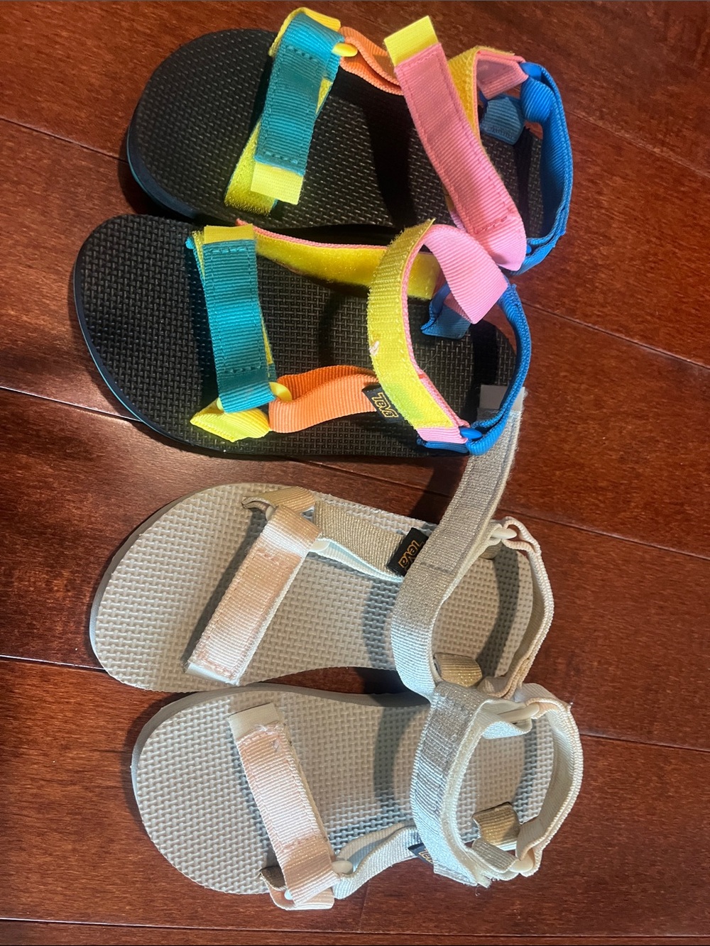 Teva Kids Rainbow Strap Sport Sandals & Neutral Beige Pair